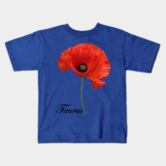 Taurus Horoscope Zodiac Poppy Art Hand Drawn Kids T-Shirt by Funky Aviation